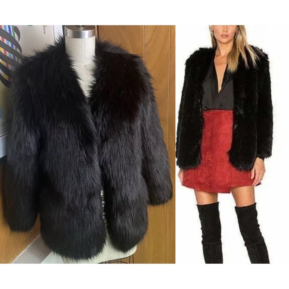 LOVERS + FRIENDS black Adora Faux Fur Jacket XS coat Rocker 0 2 4